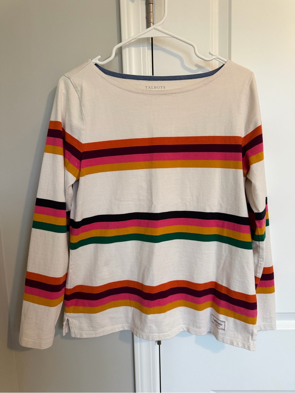 Talbots White Long-Sleeve Tee with Multicolor Stripes